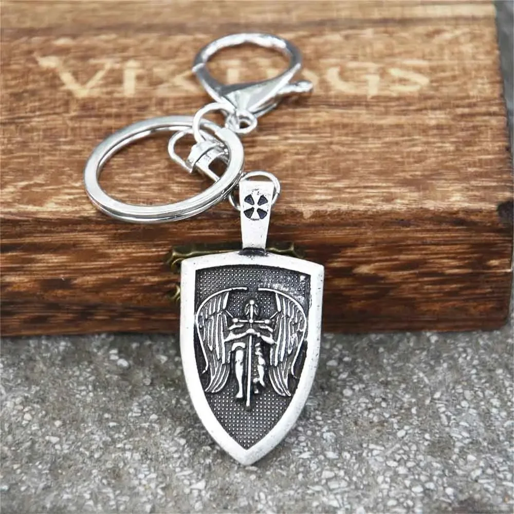 Archange Saint Michel Saint-George Religieux Russe Orthodoxe Vintage Saint Bouclier Porte-clés pour Hommes Femmes Protection Cadeaux