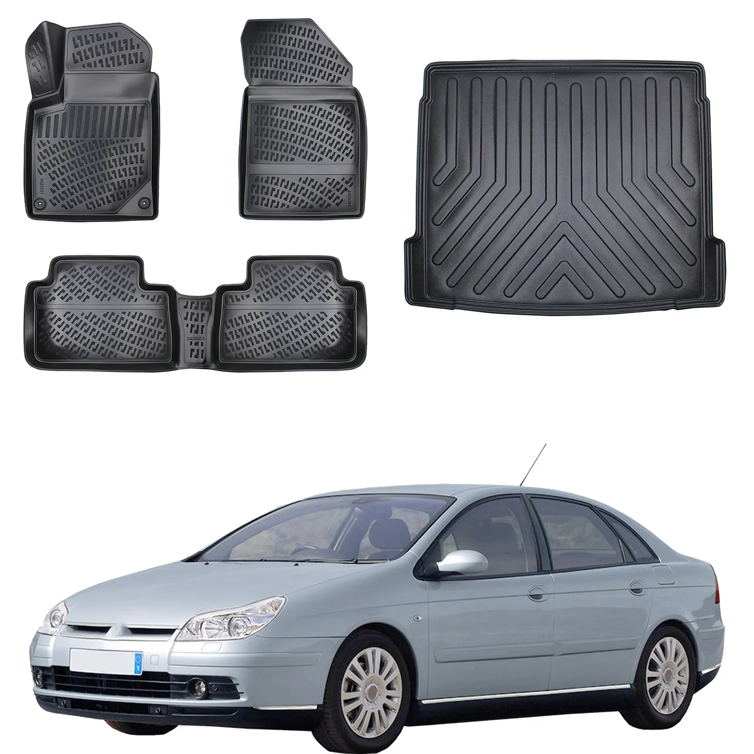 Floor Mats + Cargo Trunk Liner Fits Citroen C5 2001-2007 Set - All Weather Maximum Coverage - Water Resistance