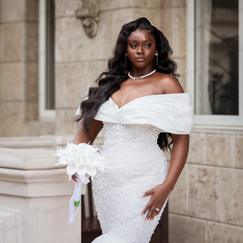 فساتين زفاف أفريقية نيجيريا مطرزة 2026 بدون أكتاف حورية البحر فيستدو دي نوفيا برينسيسا مقاس كبير سويب تراين مخصصة #3