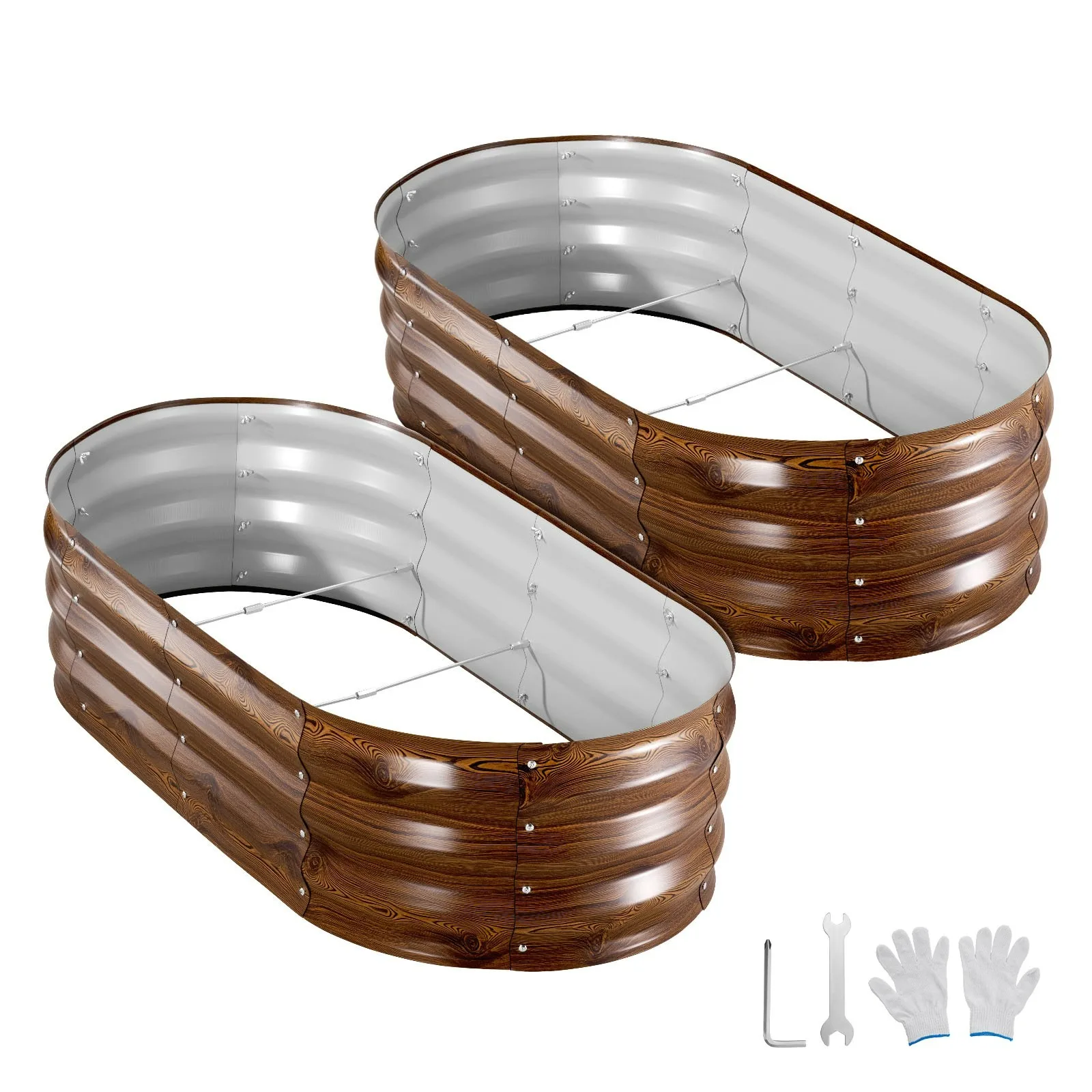 

Комплект из 2 оцинкованных металлических приподнятых грядок, овальные ящики для растений 4x2x1 футов