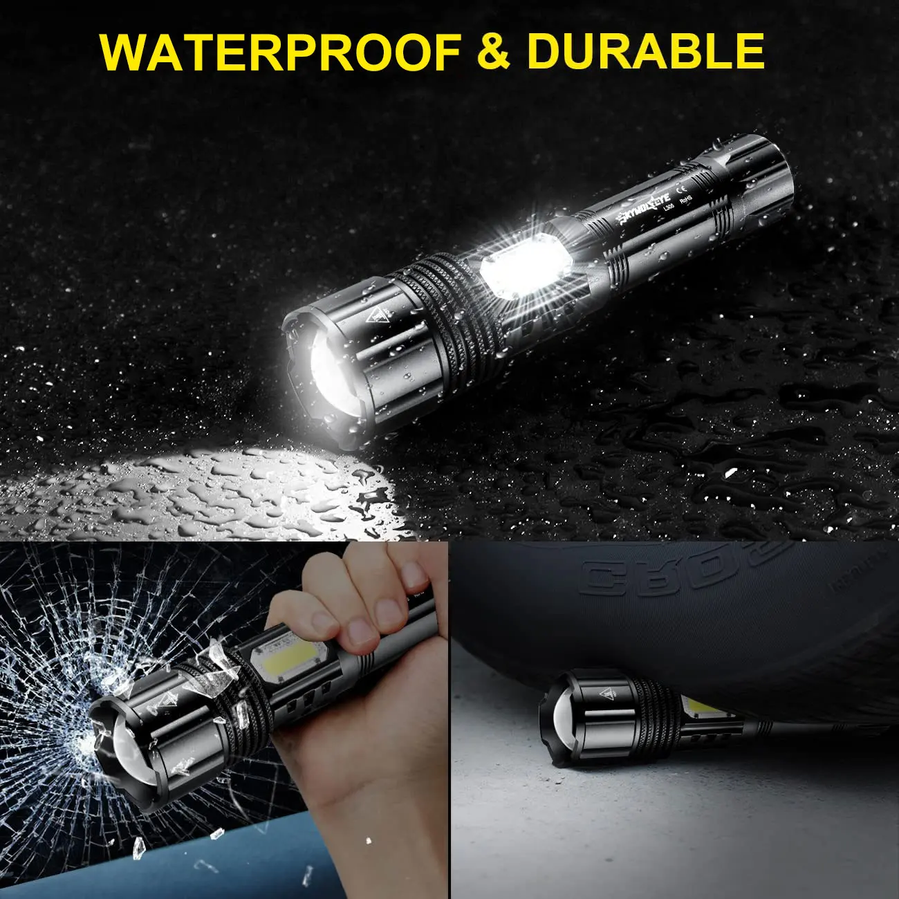 Skywolfeye Rechargeable USB LED Flashlight Super Bright Torch with Side Light COB for Outdoor Hiking Expedition