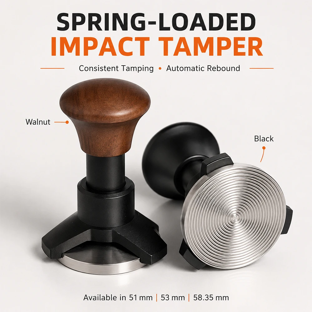 Coffee Tamper Leveler - インパクトコーヒータンパー 30lb 51/53/58mm リップルベース エスプレッソタンパー 計量スケール付きスプリング式バリスタツール