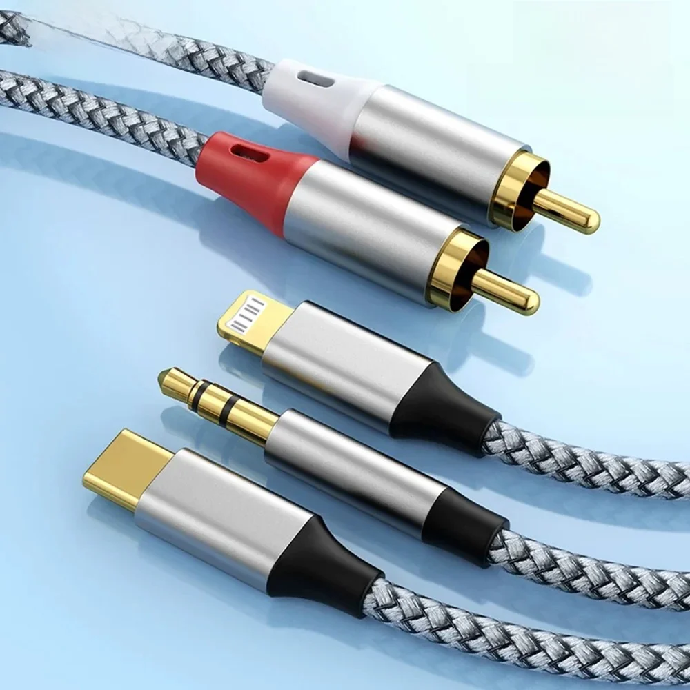 Câble RCA Lightning, 3.5MM, câble stéréo de Type C à 2 Rca mâle vers mâle Aux pour Home cinéma HDTV TV DVD haut-parleur amplificateur de puissance