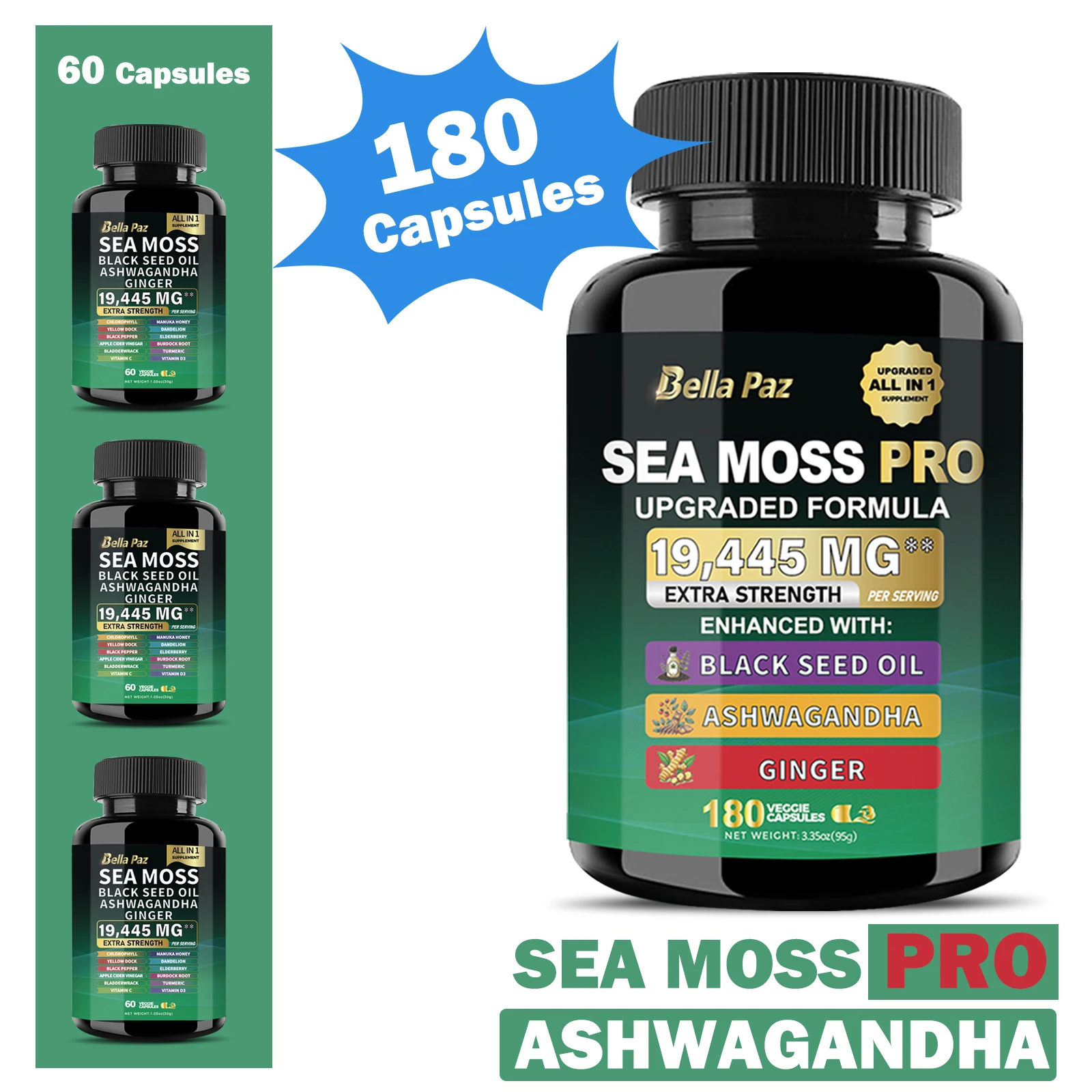 BellaPaz MagicMoss Max 16-in-1: Sea Moss, Ashwagandha, Black Seed & More in One Capsule for Comprehensive Health Support