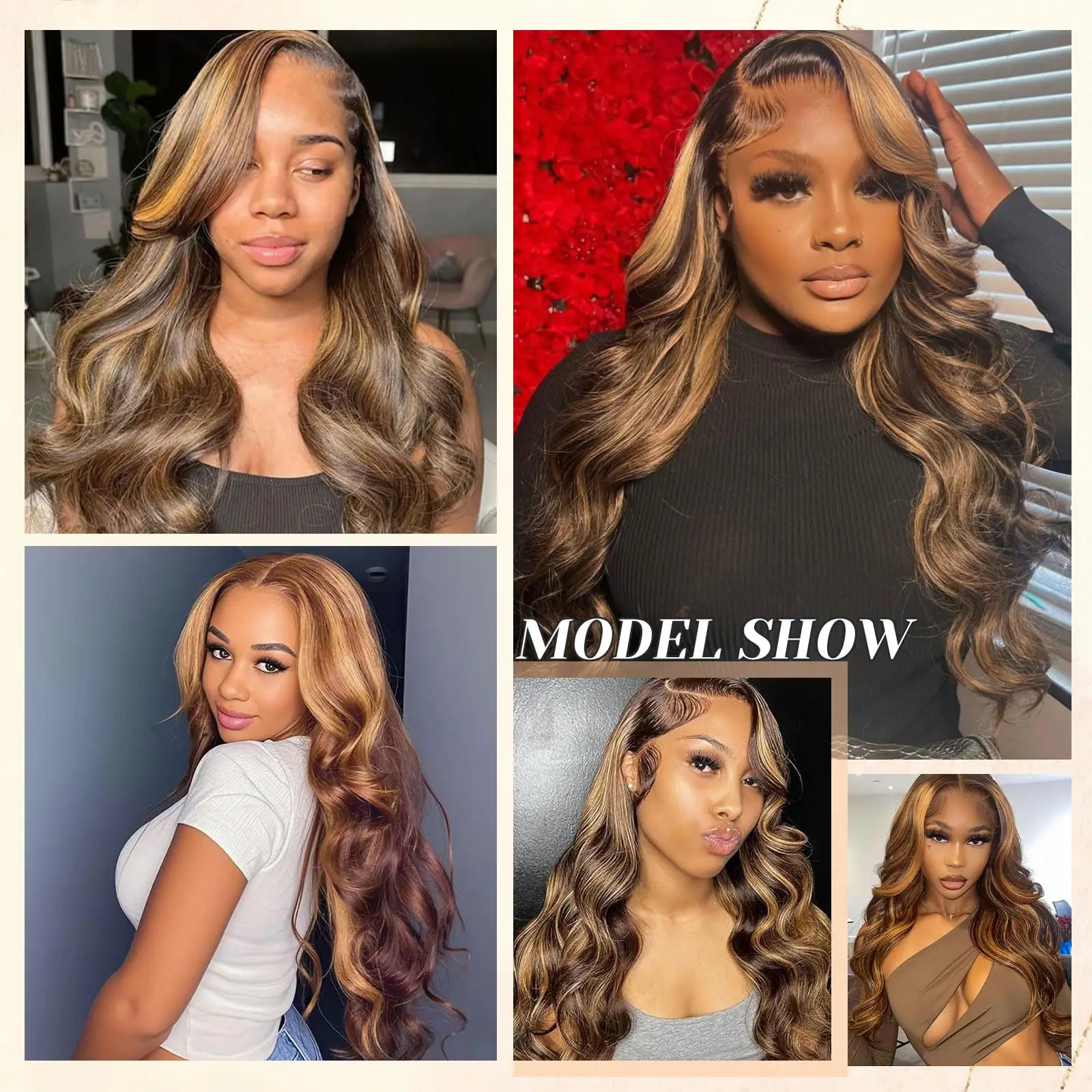 P4/27 바디 웨이브 인모 1 3 묶음 하이라이트 인모 묶음 브라질 레미 헤어 이중 웨프트 여성용 컬러 인모