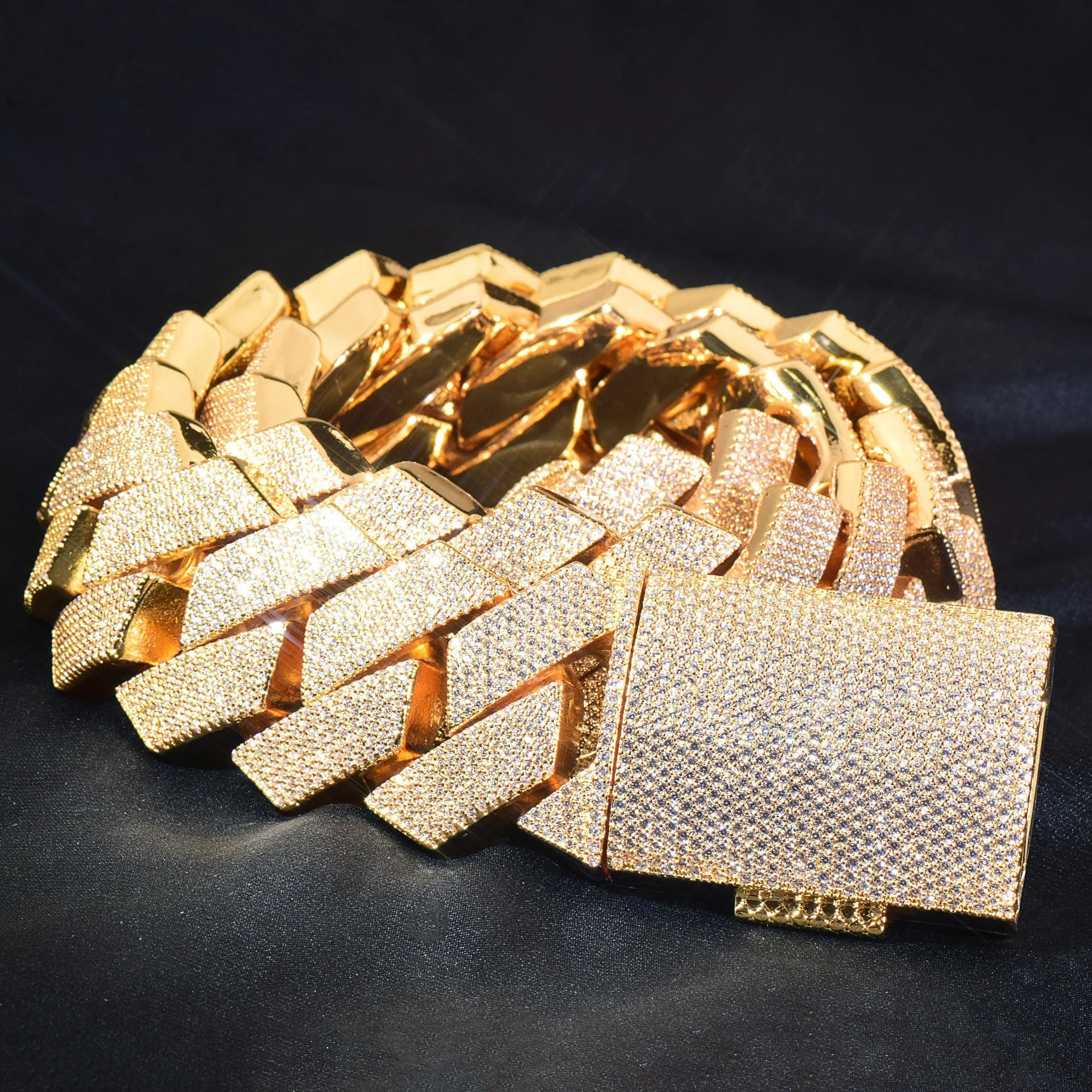 HipHop hombres mujeres 14MM Prong collar de cadena de eslabones cubanos Bling Iced Out 2 filas de diamantes de imitación pavimentados Miami rombo collar cubano joyería