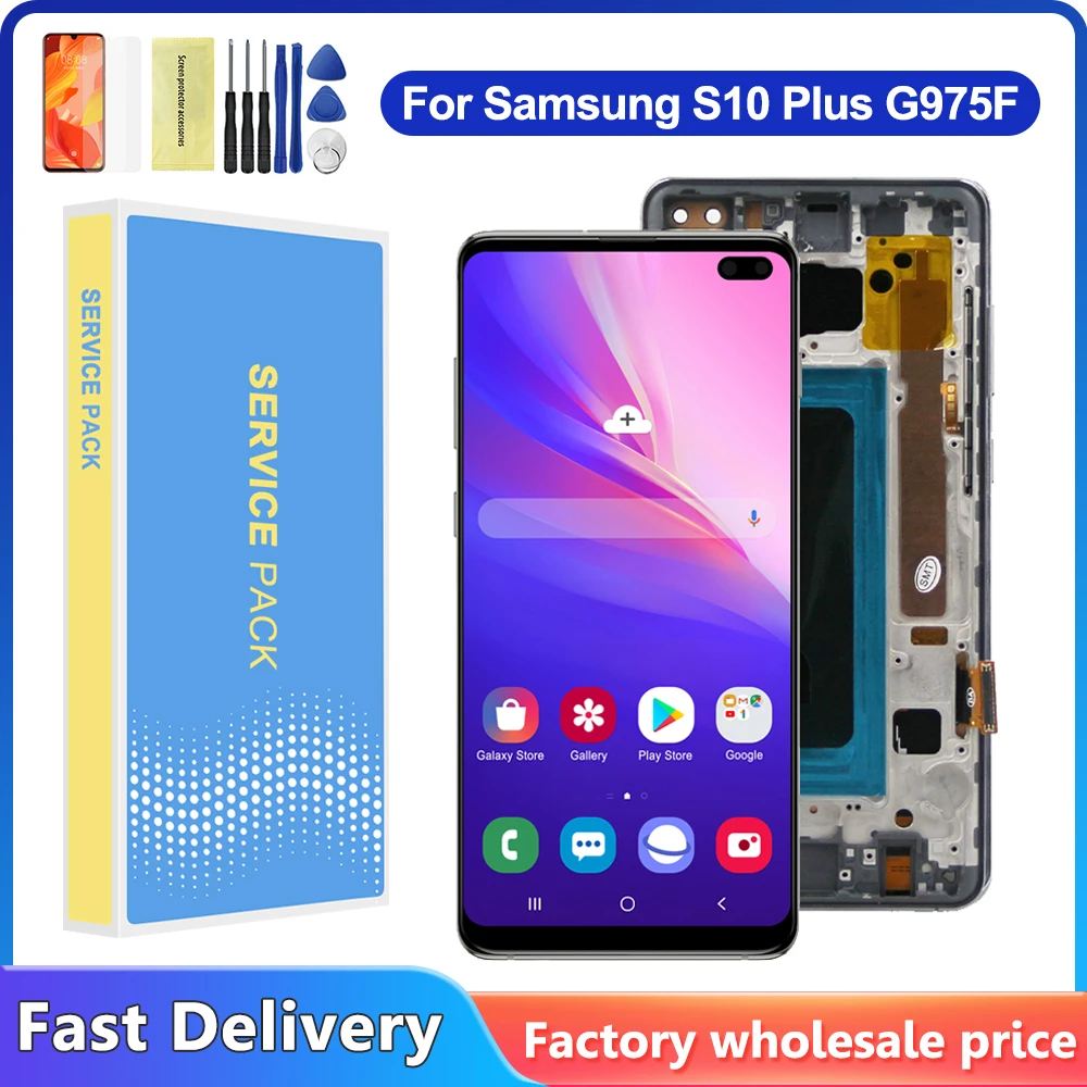 Screen With Frame For Samsung S10 Plus LCD G975 G975F SM-G975F Display Touch Screen Digitizer Assembly Replace For Samsung S10+