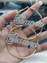 Personalized Earrings-NameCustom Earring-Bling Earrings-Hoop Name Earrings-Personalized Hoop Earring For Women Statement Word