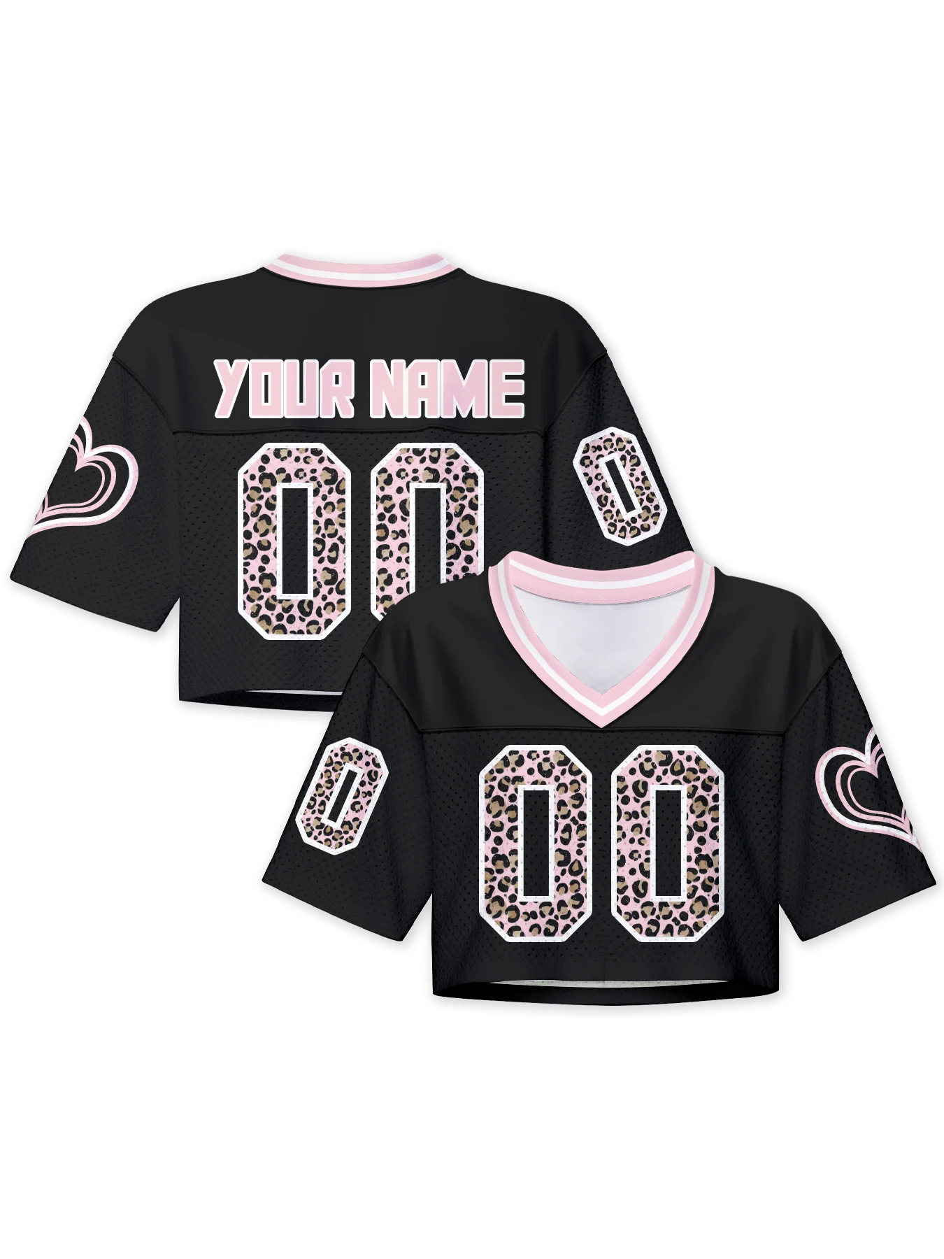Custom Women Crop Football Jersey, Personalized Name & Number Leopard Cropped Top for Workout Dance Game Festival Cheerleader