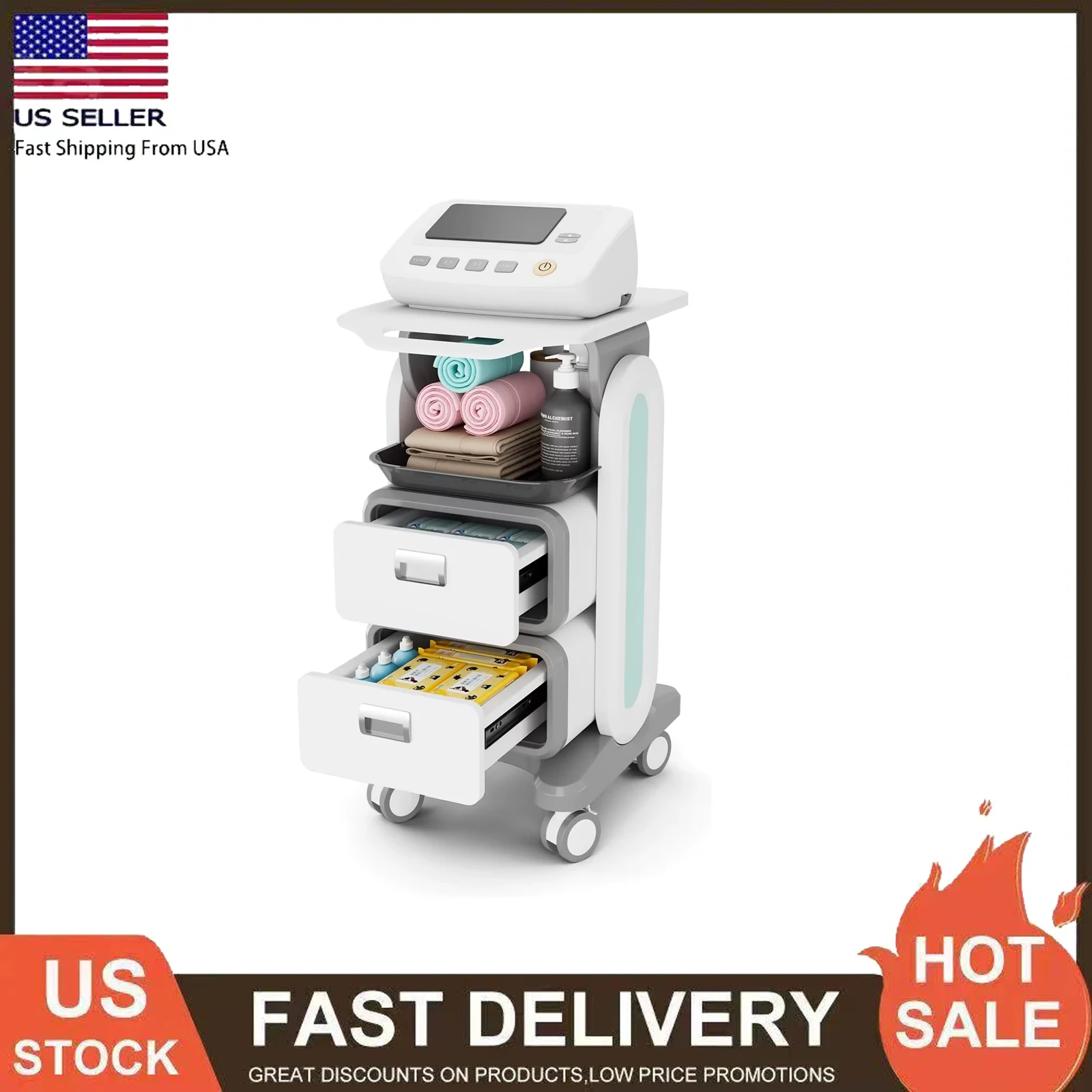 Mobile Medical Trolley Cart 130 Lbs Load Portable Professional Cart for Ultrasound Imaging Scanner Vehicle Beauty Storage Cart