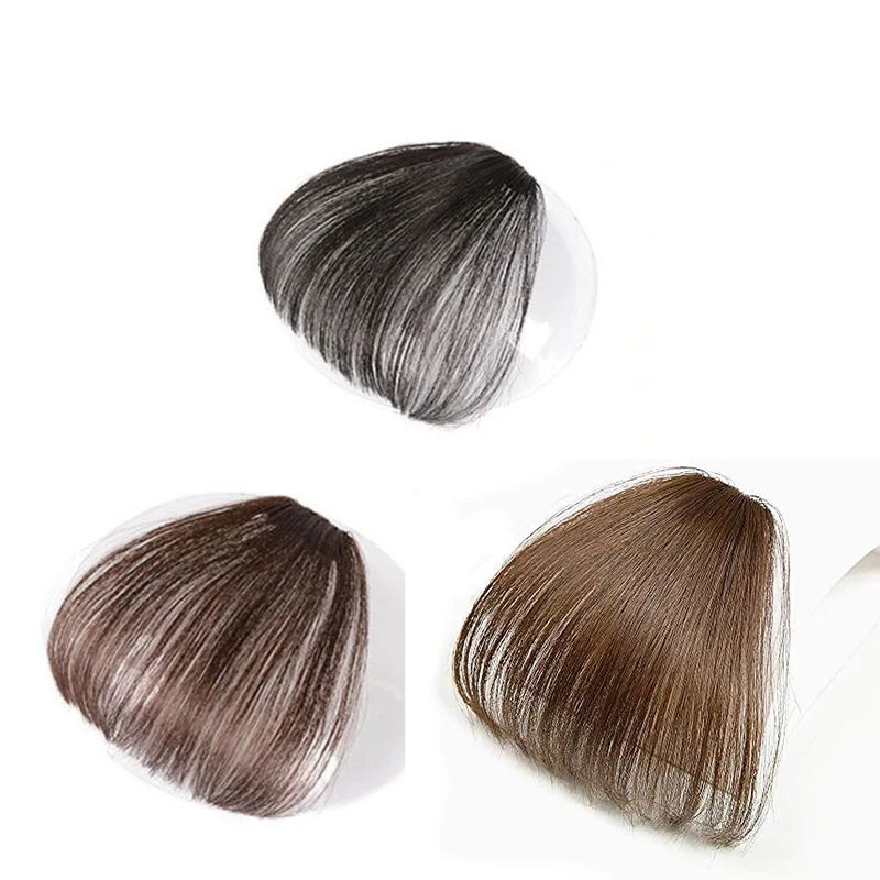 Clip in Bangs 100% Real Human Hair  Bangs Clip on Air Bangs for Women Flat Neat Thin Curved Bangs for Daily Wear(Natreal color,L