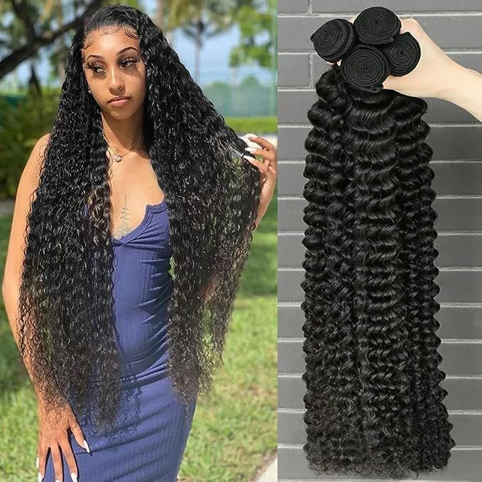 Tissage Fasci di capelli umani con onde profonde 24 26 28 pollici Fasci brasiliani 1/3/4 pezzi Estensioni di capelli umani al 100% Consegna 3-5 giorni Francia