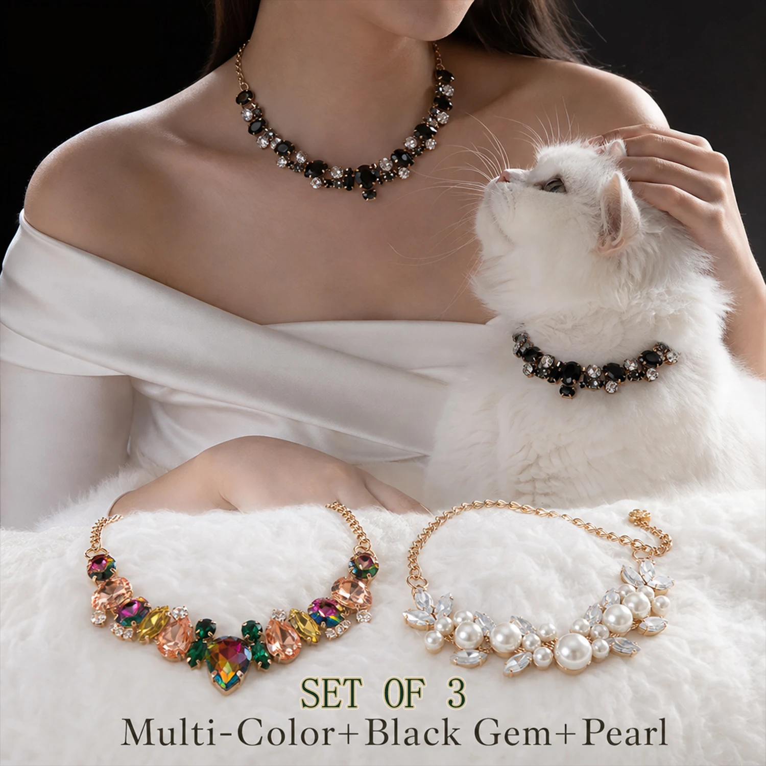 conjunto-de-3-colares-de-perolas-para-gatos-joias-douradas-para-pets-com-gemas-arco-Iris-pretas-e-strass-coleira-ajustavel-para-gatinhos-acessorio-para-fotos-presente