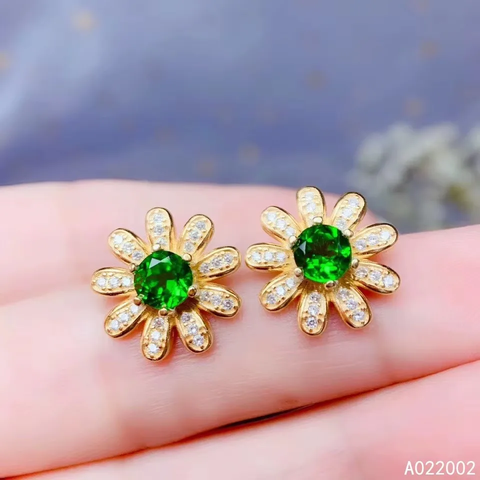 

KJJEAXCMY Fine Jewelry 925 Sterling Silver Electroplated 18K gold Inlaid Natural Diopside Female Earrings Party Gift for Girlfri