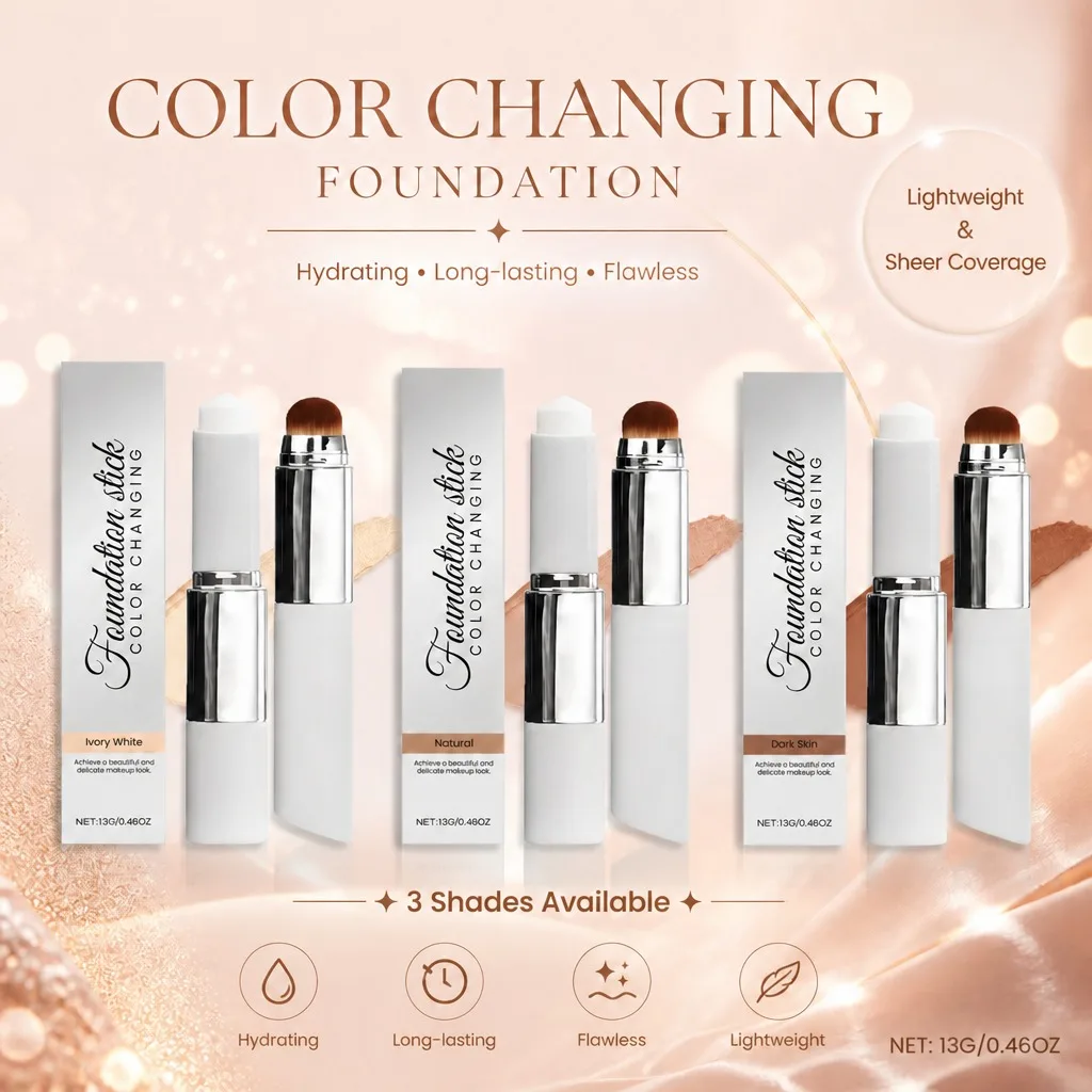 Natürlicher 2-in-1-Foundation-Stick mit Farbwechsel-Effekt, leicht, feuchtigkeitsspendend, transparente Basis, Wasser-Concealer, langanhaltendes Make-up, Pflege