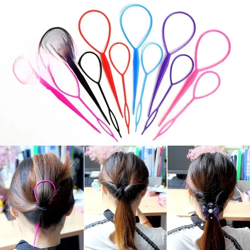 Braiders HOT 2-4pcs Ponytail Creator Plastic Loop Styling Tools Black Topsy Pony Topsy Tail Clip Hair Braid Maker Styling Tool — zdjęcie 2