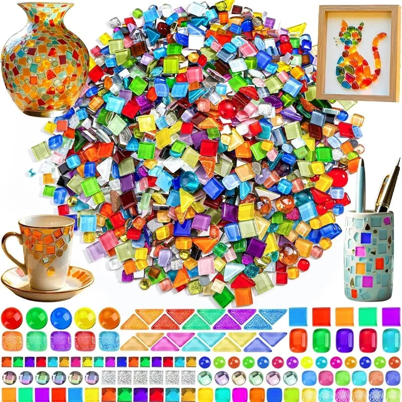 Kleurrijke bulk kristalmozaïek stukken kunst diy glasmozaïek tegel ambachtelijke DIY keramische mozaïek glazen tegels kunst hobby ambachtelijke materiaal - afbeelding 2