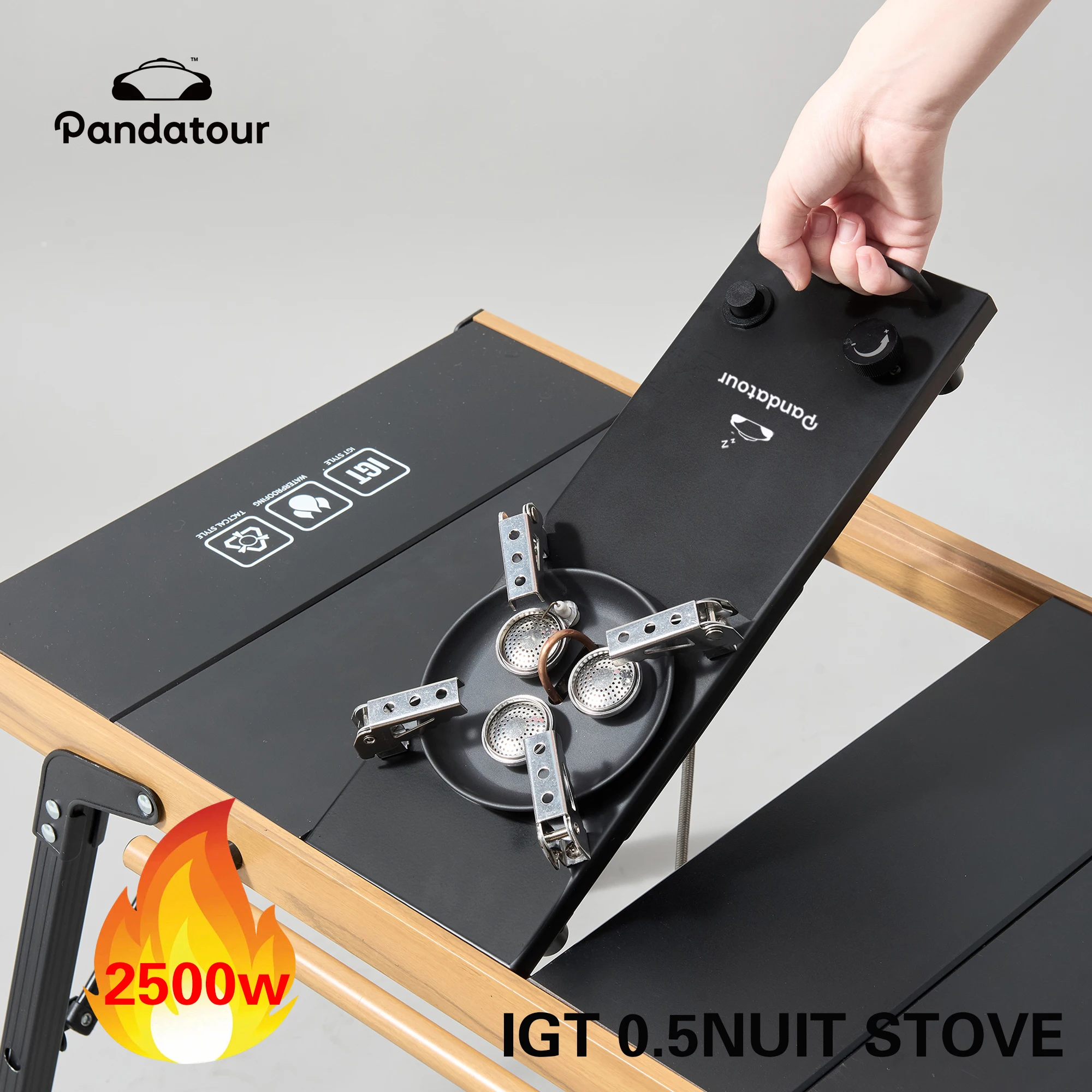 

Газовая плита Pandatour для кемпинга IGT 0,5UNT, сильная FireBurner, один лизать, зажигание на открытом воздухе, регулируемые аксессуары для стола IGT