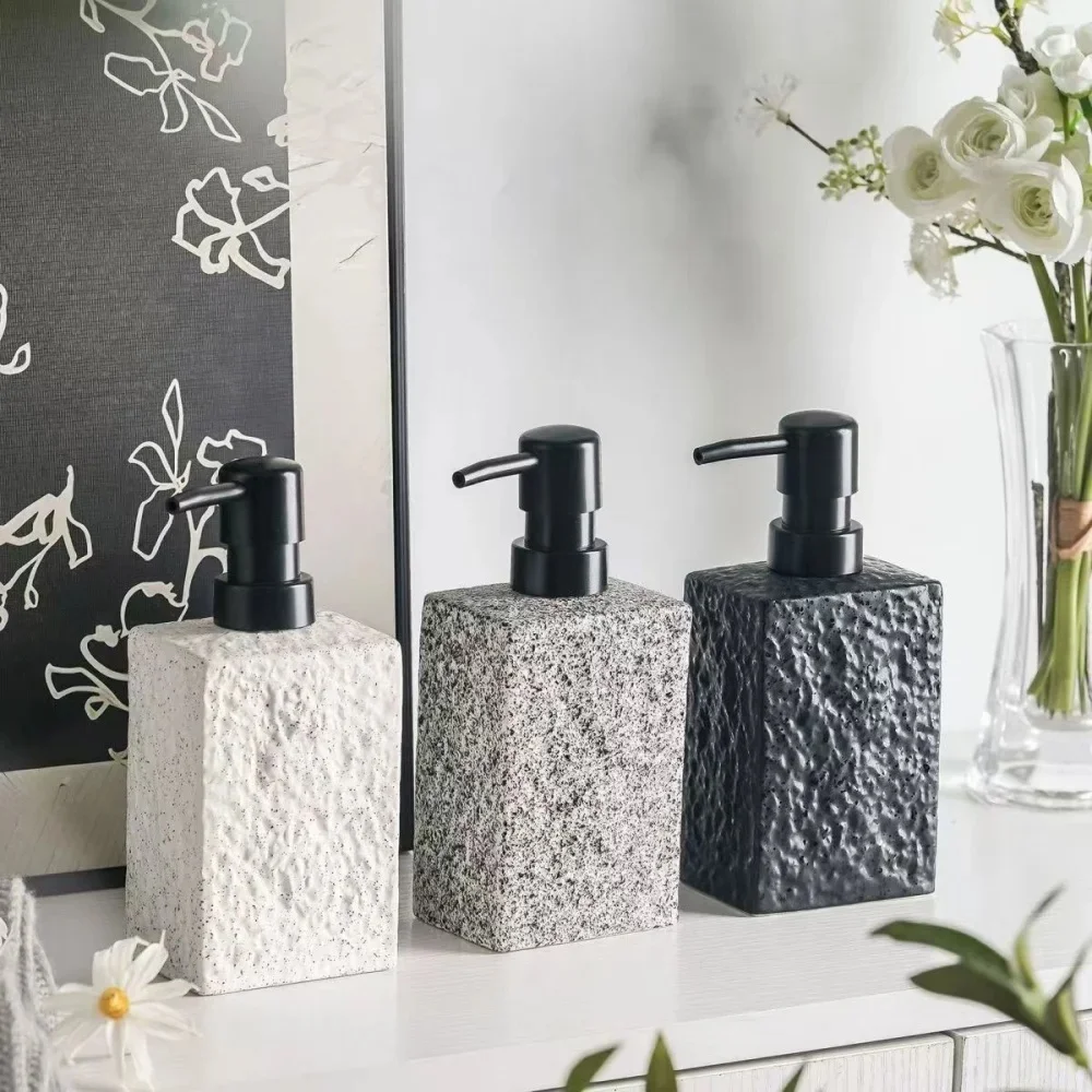 High-end stenen textuur keramische lotionfles voor thuishotel Multifunctionele shampoo handwasfles Duurzaam antislipontwerp - afbeelding 2