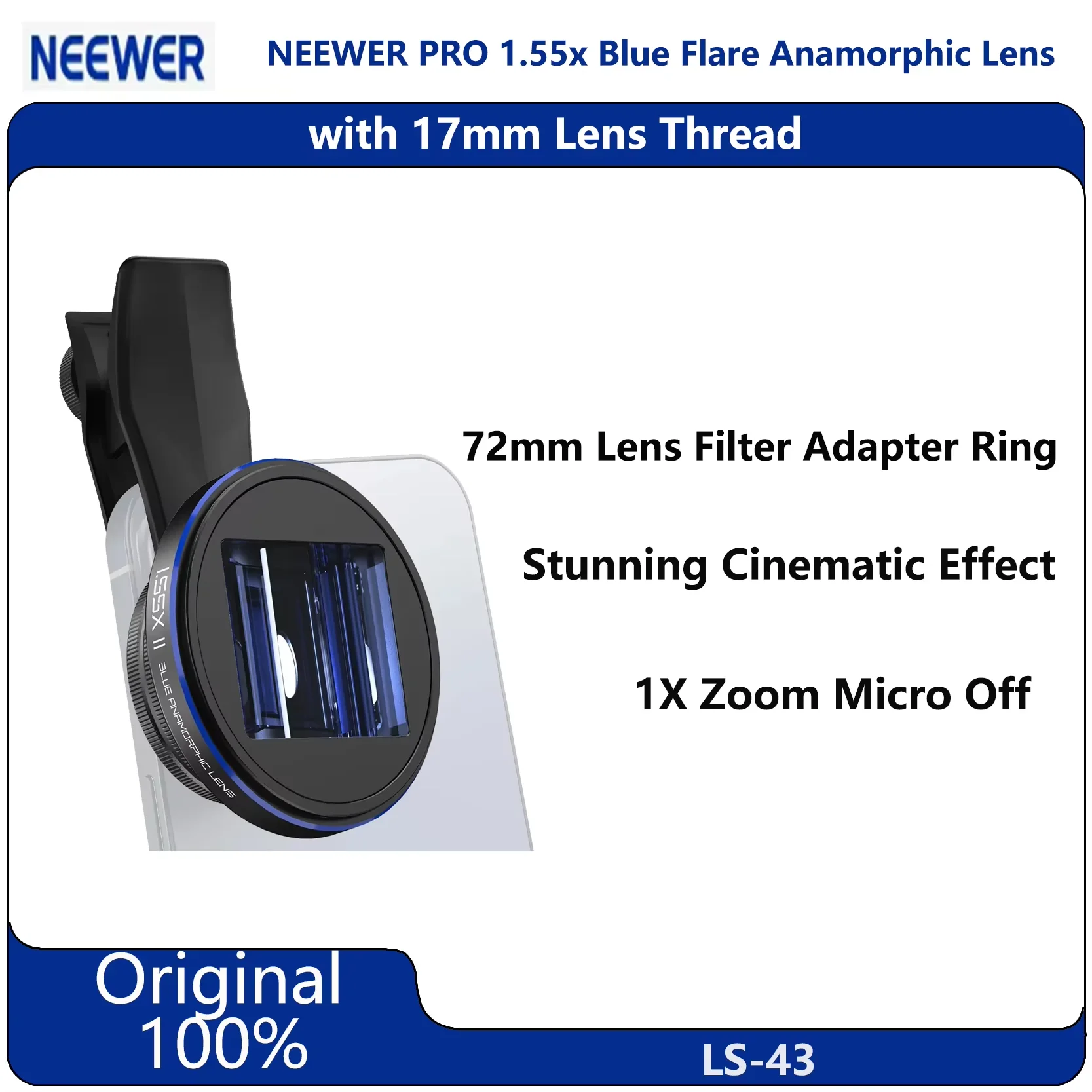 الأصلي NEEWER LS-43 PRO 1.55x الأزرق مضيئة عدسة غير متبلورة مع 17 مللي متر موضوع الهاتف المحمول عدسة تكبير عدسة لصانع الأفلام صانع الفيديو #1
