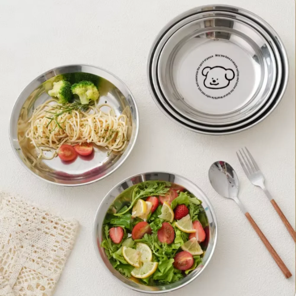 Stainless Steel Mini Plate, Round Plate, Suitable for Children and Adults, Reusable, Non-Toxic, Shock Proof and Dishwasher Safe