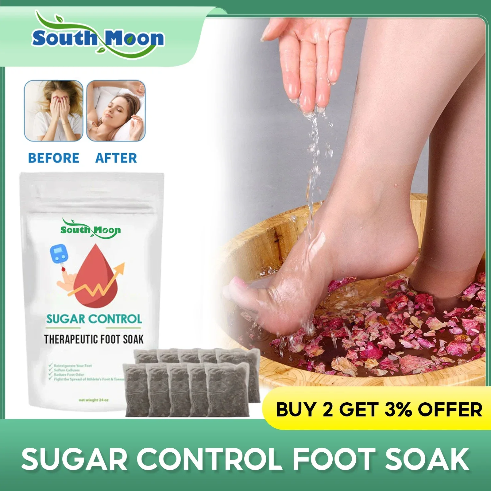 Sugar Control Foot Bath Improve Blood Sugar Blurred Vision Fatigue Detox Relax Promote Circulation Diabetes Treatment Foot Soak