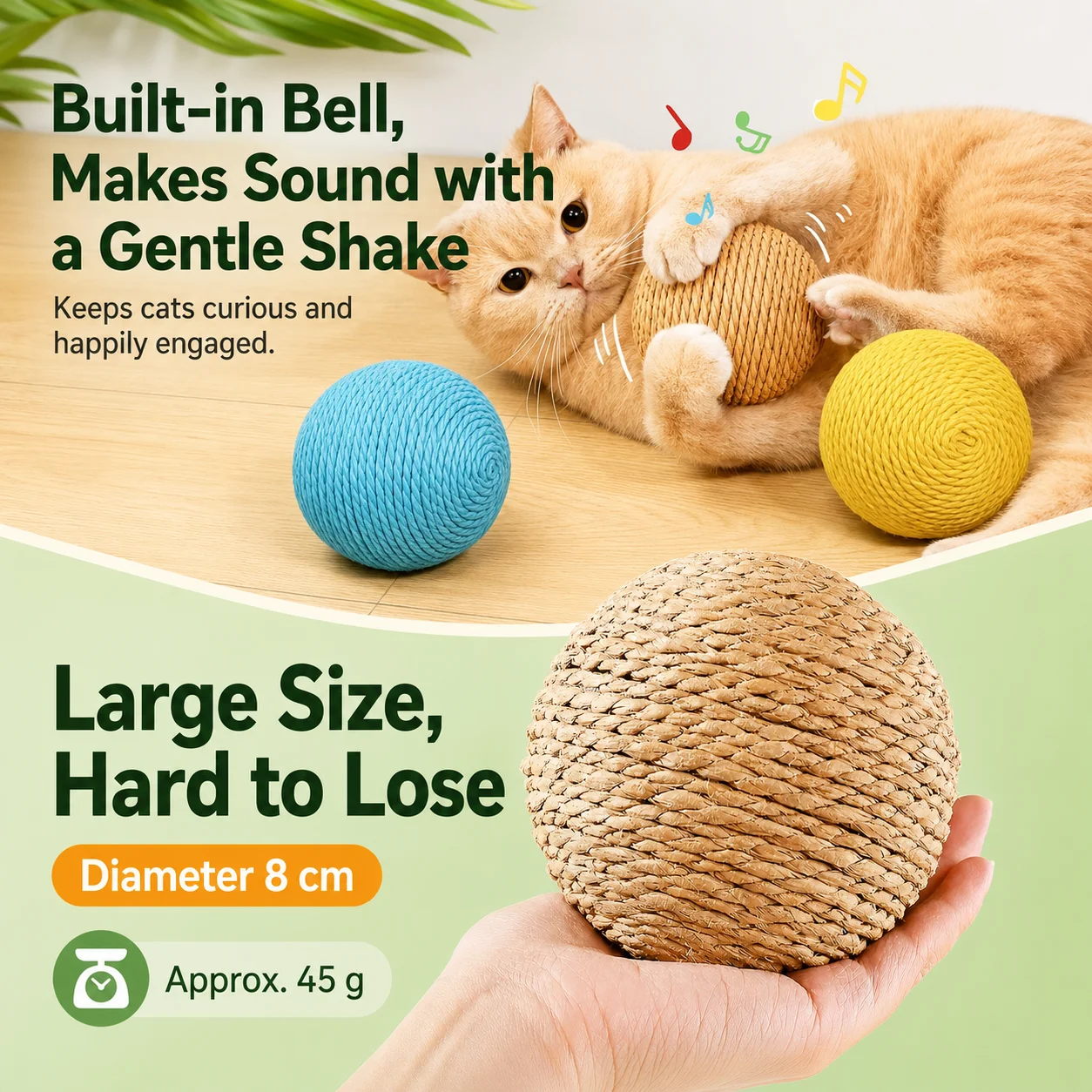 8cm Large Cat Sisal Ball Toy Scratcher Interactive Pet Toy For Indoor Cats Playing Chewing - view 6