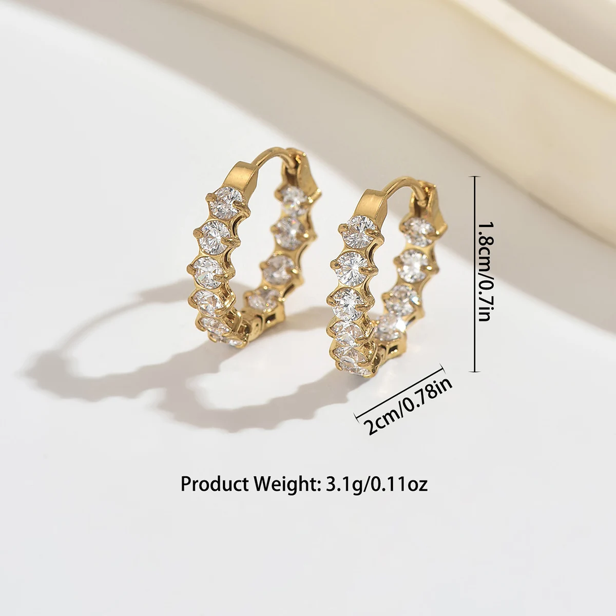 1 Pair Titanium Steel Oval Zircon Huggie Hoop Earrings Hypoallergenic Daily Wedding Party Elegant Ear Buckles Jewelry For Women