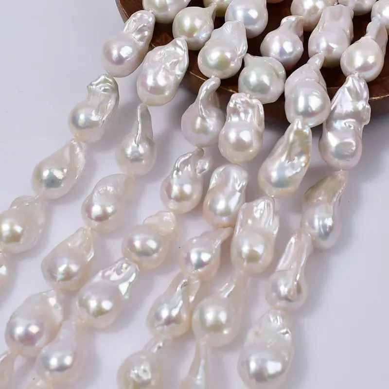 

16 inches 18-30mm Natural White Flame Fireball Large Baroque Pearls Loose Strand