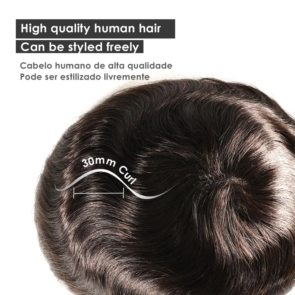 Mens Wig Human Hair Toupee 0.02-0.04mm Super Thin Skin Man Capillary Prosthesis Natural Hairpiece Male Replacement System Unit