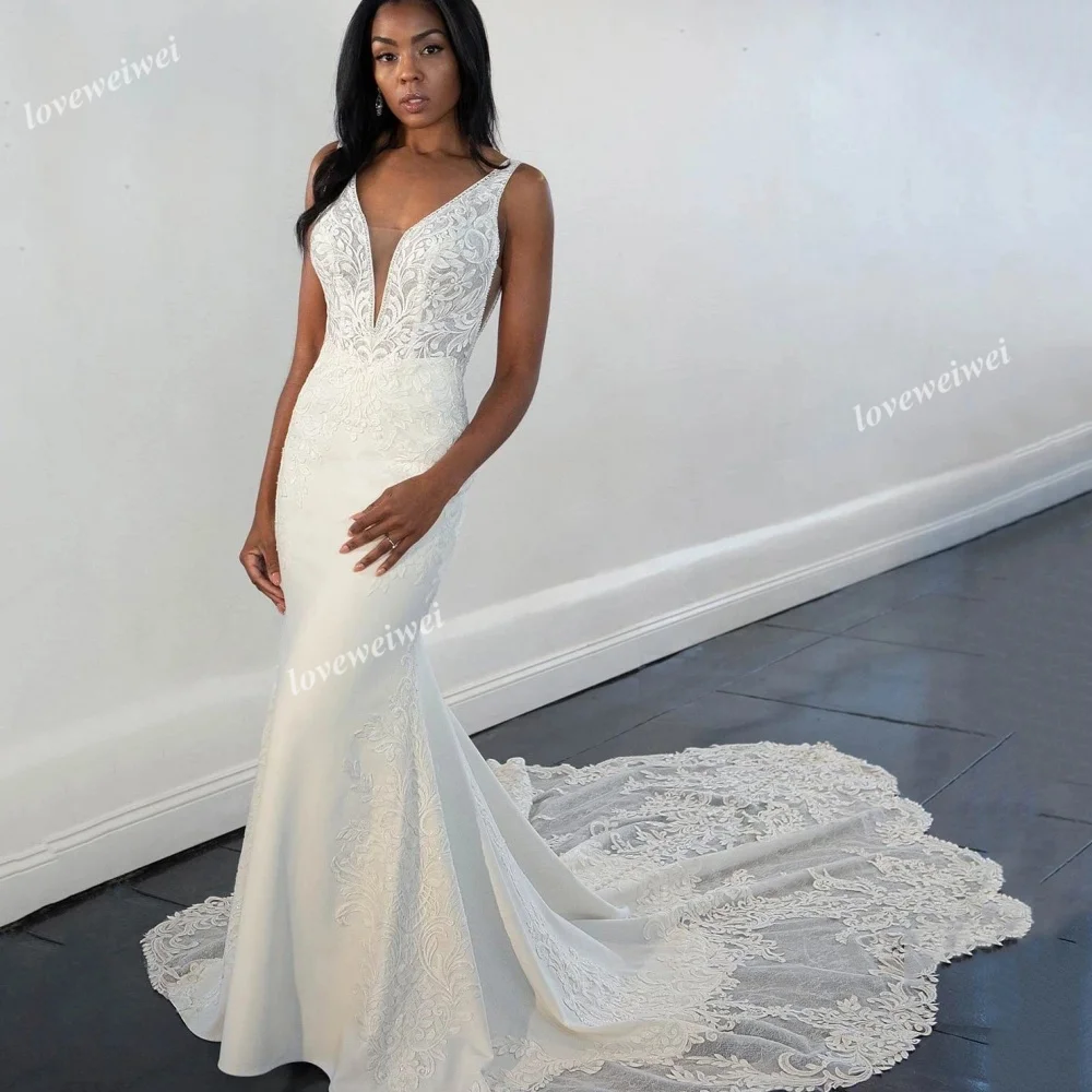 Mermaid Wedding Dress Luxury Modern Lace Bride Gowns Satin Court Train Backless New Arrival Vestidos De Novia For Bride