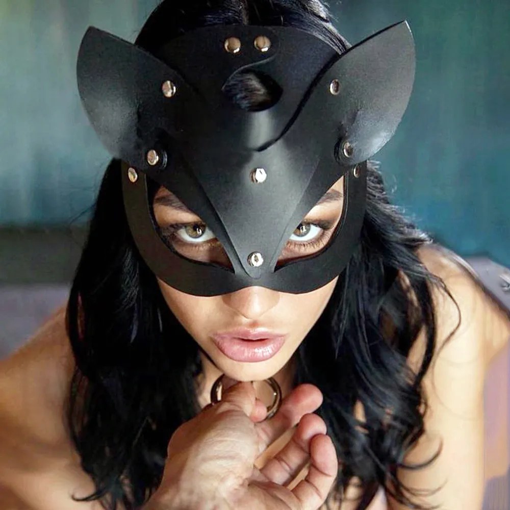 Bdsm Leather Mask Bondage Sexy Harness Adult Game Couples Women Cat Mask Fetish Costumes Party Halloween Cosplay Toys Face Masks