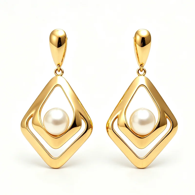 Minimalist Double Layer Rhombus 925 Sterling Silver Geometric Drop Earring Natural Pearl Hand Brushed Matte Silver Earring Gift