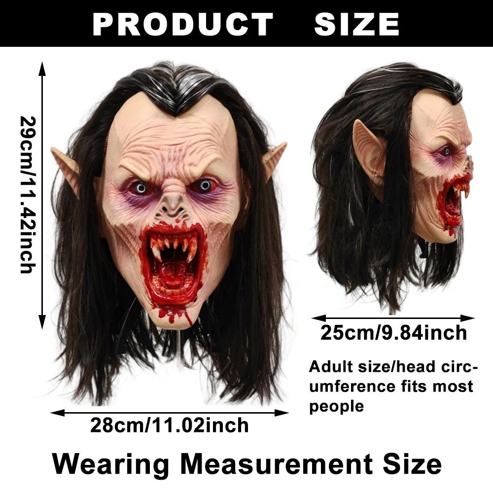 قناع مصاص دماء واقعي ومخيف للهالوين وحفلات التنكر وأفلام الرعب للبالغين