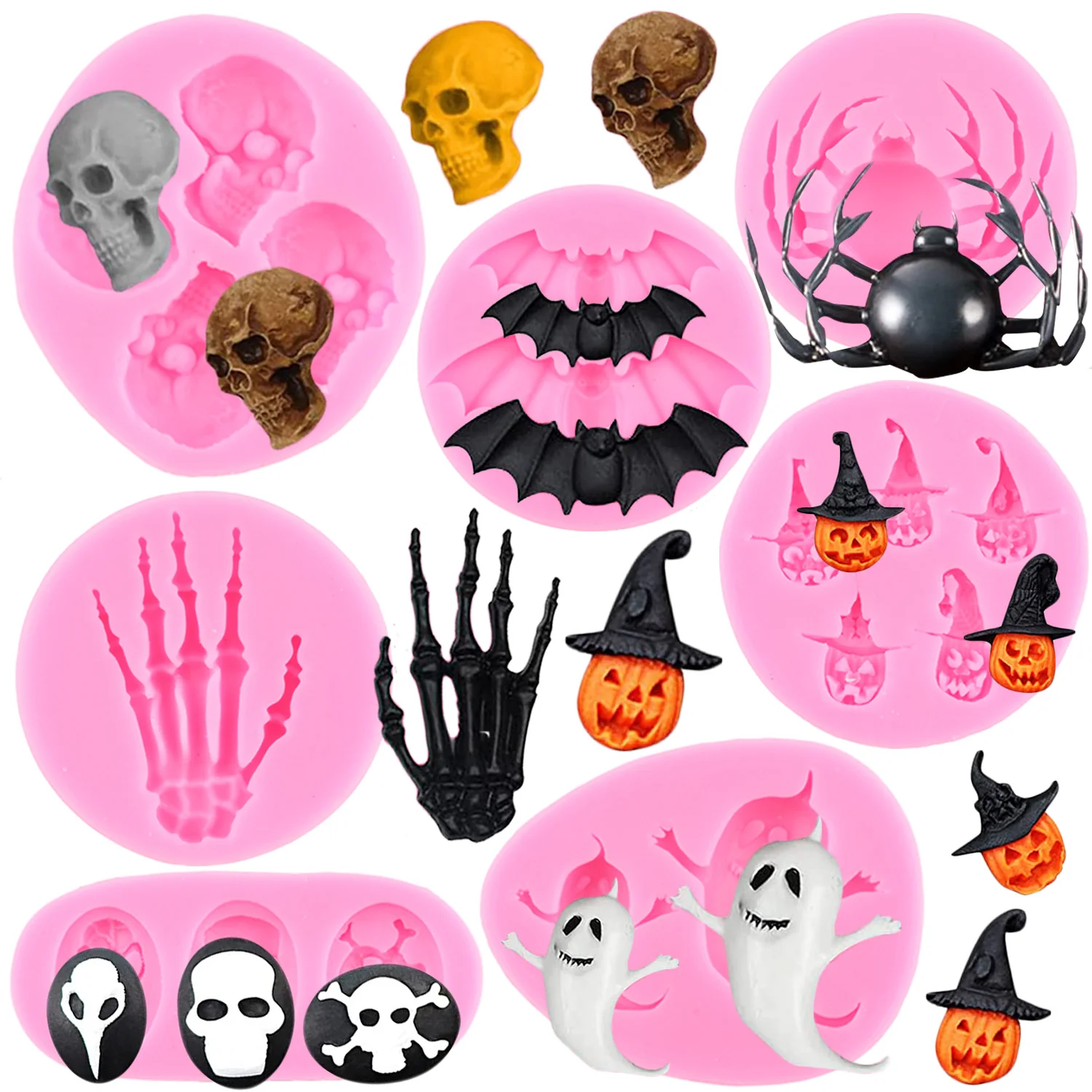 Halloween Ghost Silicone Mold Bat Spider Fondant Molds Skeleton Hands Candy Clay Mould Cake Decorating Tools Chocolate Moulds