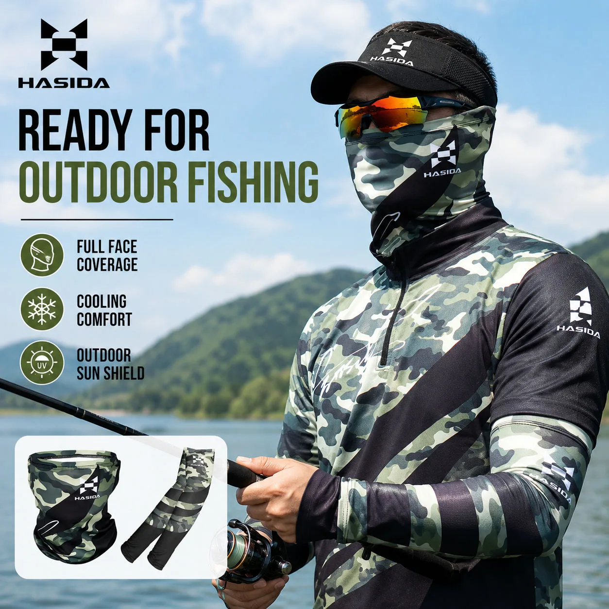 HASIDA 1PC Camouflage Color Breathable Light&Comfortable Cool Feeling Sunscreen Summer Fishing Face Towel&ICE SLEEVE view 5
