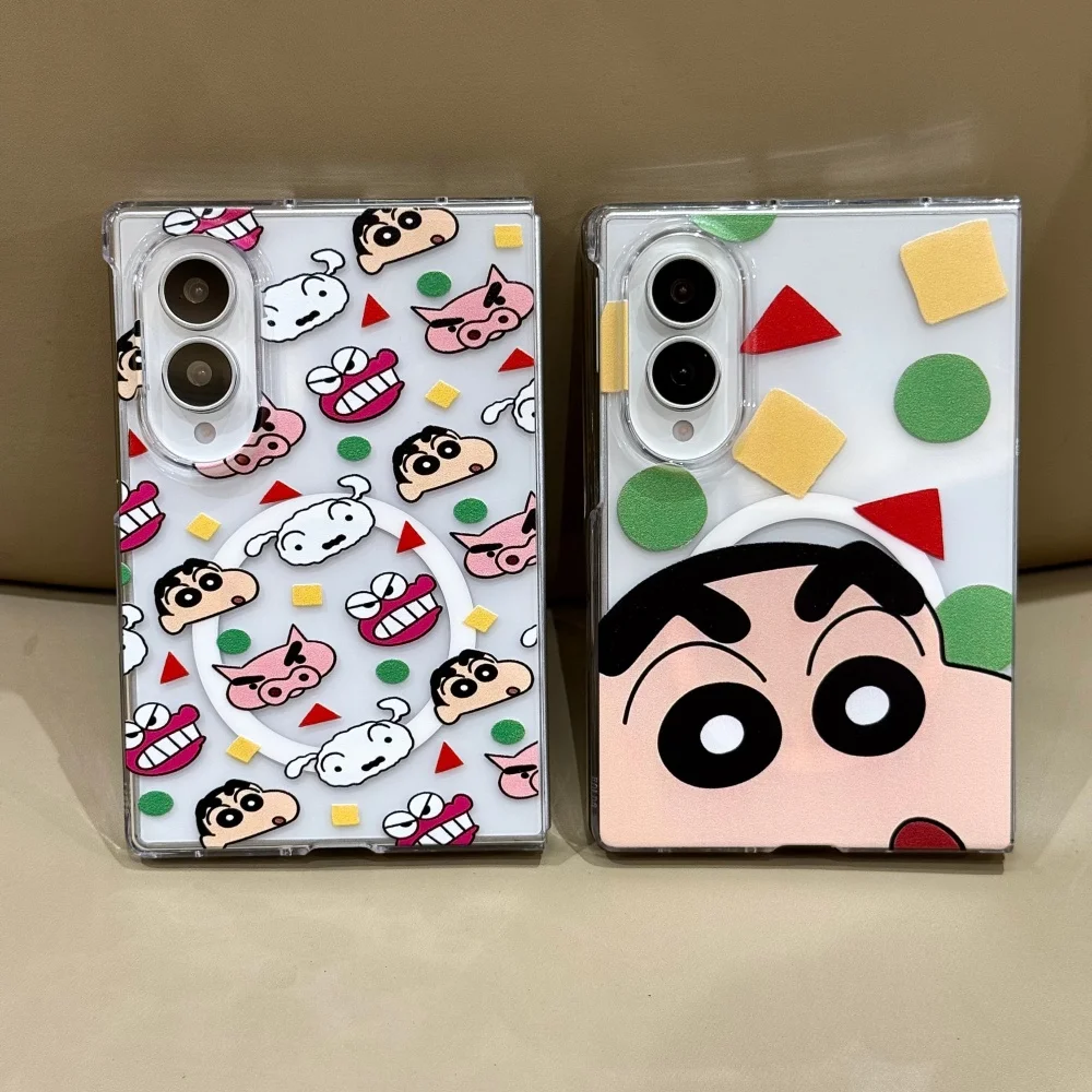 Cute Anime Cartoon Shin Chan Phone Case for Samsung Galaxy Z Fold 8 Fold 8 Ultra Cover Kawaii Anti‑Fall Cases With MagSafe Stand