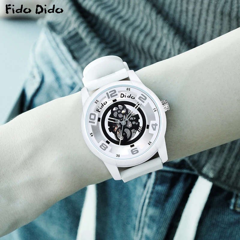 Fido Dido Couple Watches - 50M Waterproof Silicone Strap Luminous Dial & Rotating Gear Mechanical Style Sports Watch FD2317-935