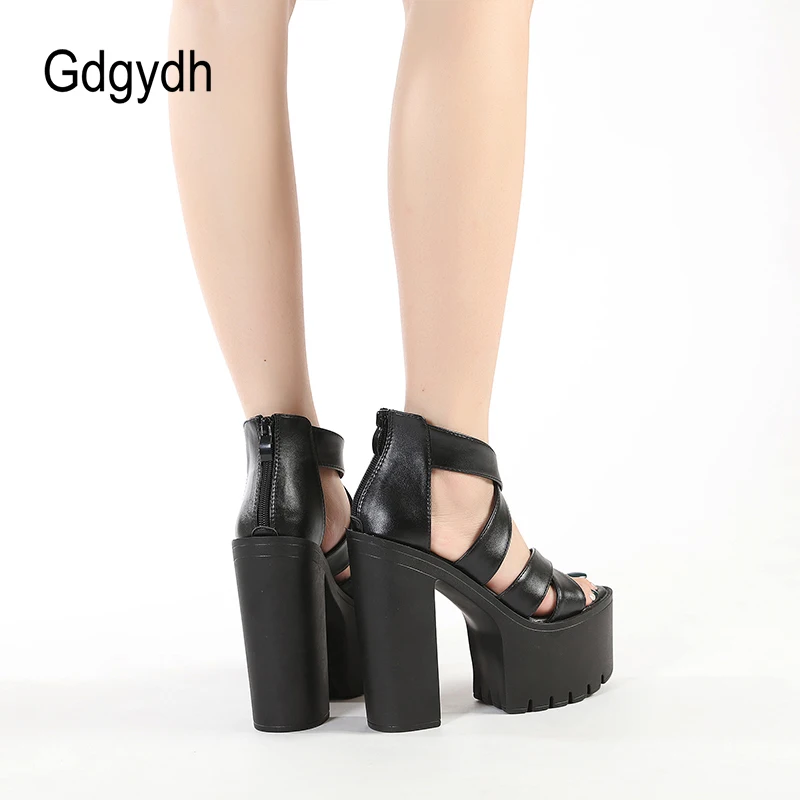 Gdgydh High Heels Chunky Block Platform Heels for Women Ankle Strap Sexy Open Toe Strappy Dressy Sandals with Zipper Goth Shoes