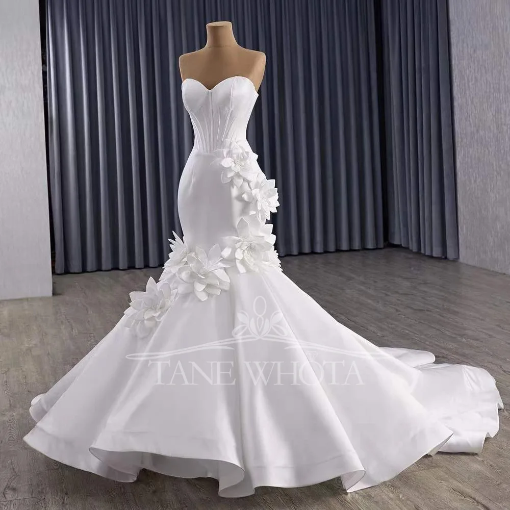 New 3D Flower Sheath Mermaid Wedding Dress Sexy Sweetheart Lace-Up Back Robes Mariage Gown