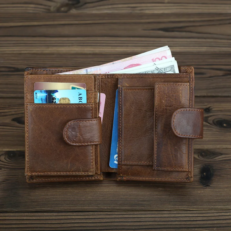 Men Genuine Leather Wallet Rfid Credit Card Coin Pocket Mini Money Bag Short Small Purse Minimalist Wallet for Male
