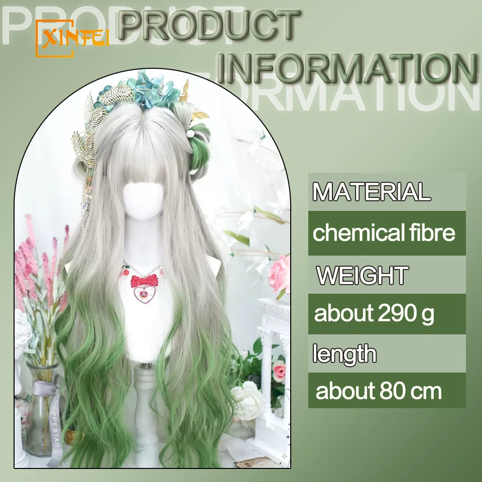 32Inch Lange Golvende Ombre Maanlicht Grijs Geverfd Citroen Synthetische Cosplay Lolita Harajuku Pruik Met Pony Golvende Anime Pruiken Voor Vrouwen