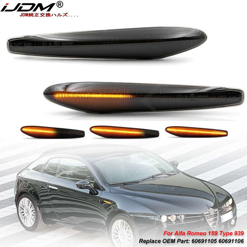 

iJDM Amber LED Sequential Blink Front Side Marker Light For Alfa Romeo 159 Sportwagon Boera Spider typ 939 Turn Signal Light
