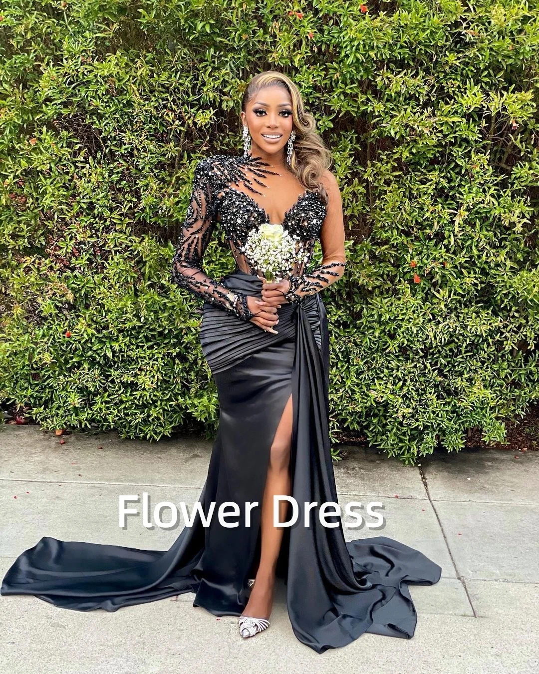 Customized Sexy Mermaid Prom Dress For Black Girls With Beaded Crystal Evening Party Gowns Side Slit Court Train Robes De Soirée