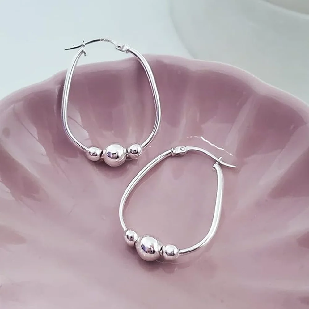 

925 Sterling Silver Circle Earrings for Women Charm Female Vintage Ear Hoop Jewelry Stylish Earring Accessory Gifts ship from US