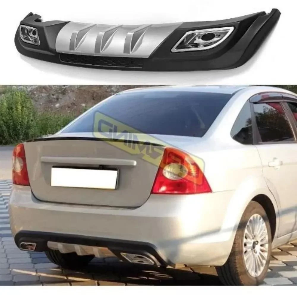 For Ford Focus MK2 Sedan 2005-2011 Car Rear Bumper Diffuser Black ABS Plastic Car-Styling Spoiler Deflector BodyKit Splitter Lip