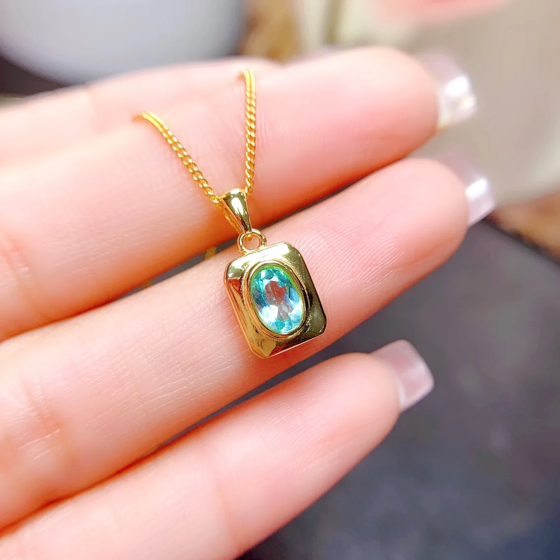 KJJEAXCMY Girls' Pure Natural 4x6mm Apatite Necklace Pendant Ring Set 925 Pure Silver Plated 18K Gold Christmas Gift Girlfriend