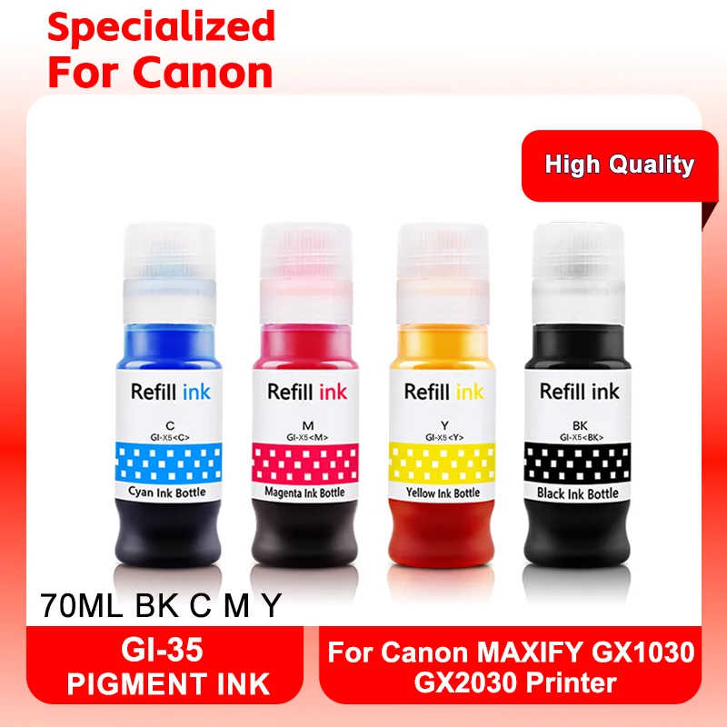 Refill Pigment Ink GI 35 GI-35 High Quality 70ML For Canon MAXIFY GX1030 GX2030 Black Cyan Magenta Yellow