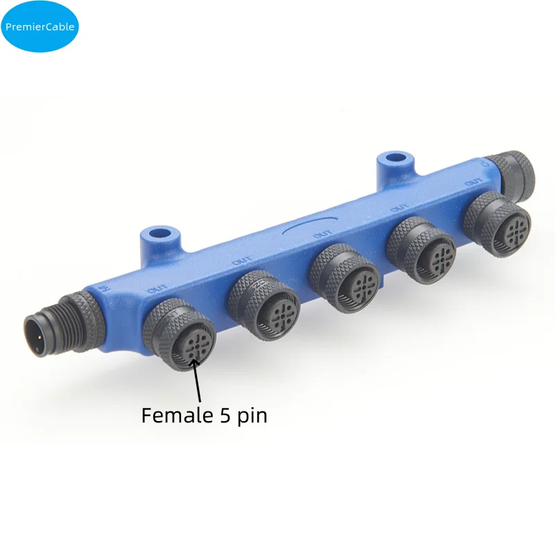 Divisor en T de columna vertebral M12 de Micro cambio, conector hembra a macho de 5 puertos y 5 pines para conexión de Sensor de Bus CAN Devicenet NMEA2000