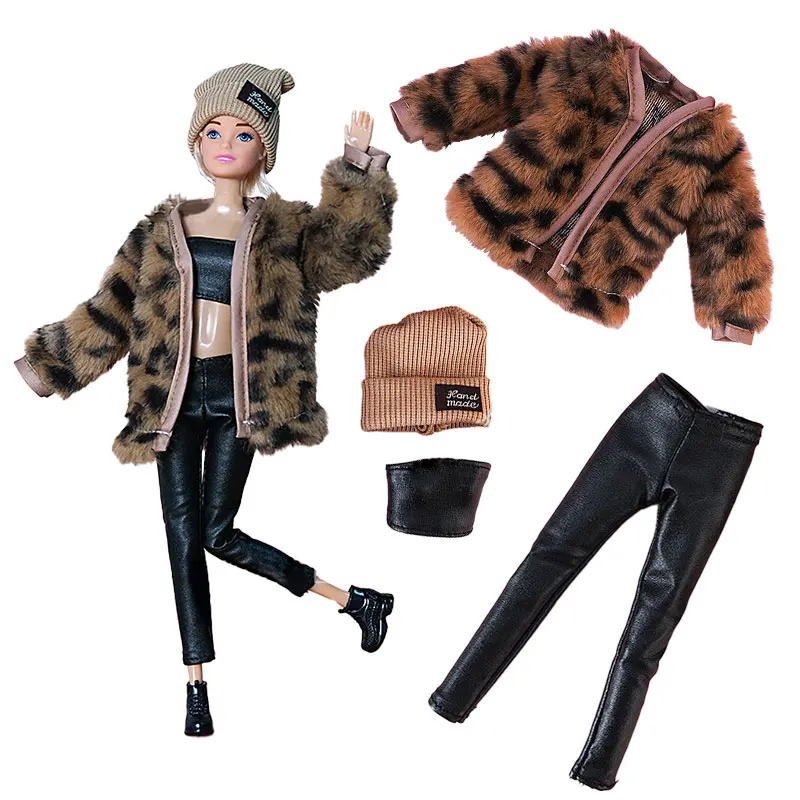 1 Set Doll Clothes For Barbie Plush Coat Jacket Dress Hats Sweater Earrings Necklace For 30cm Barbie Doll Accessories Girl\'s Toy